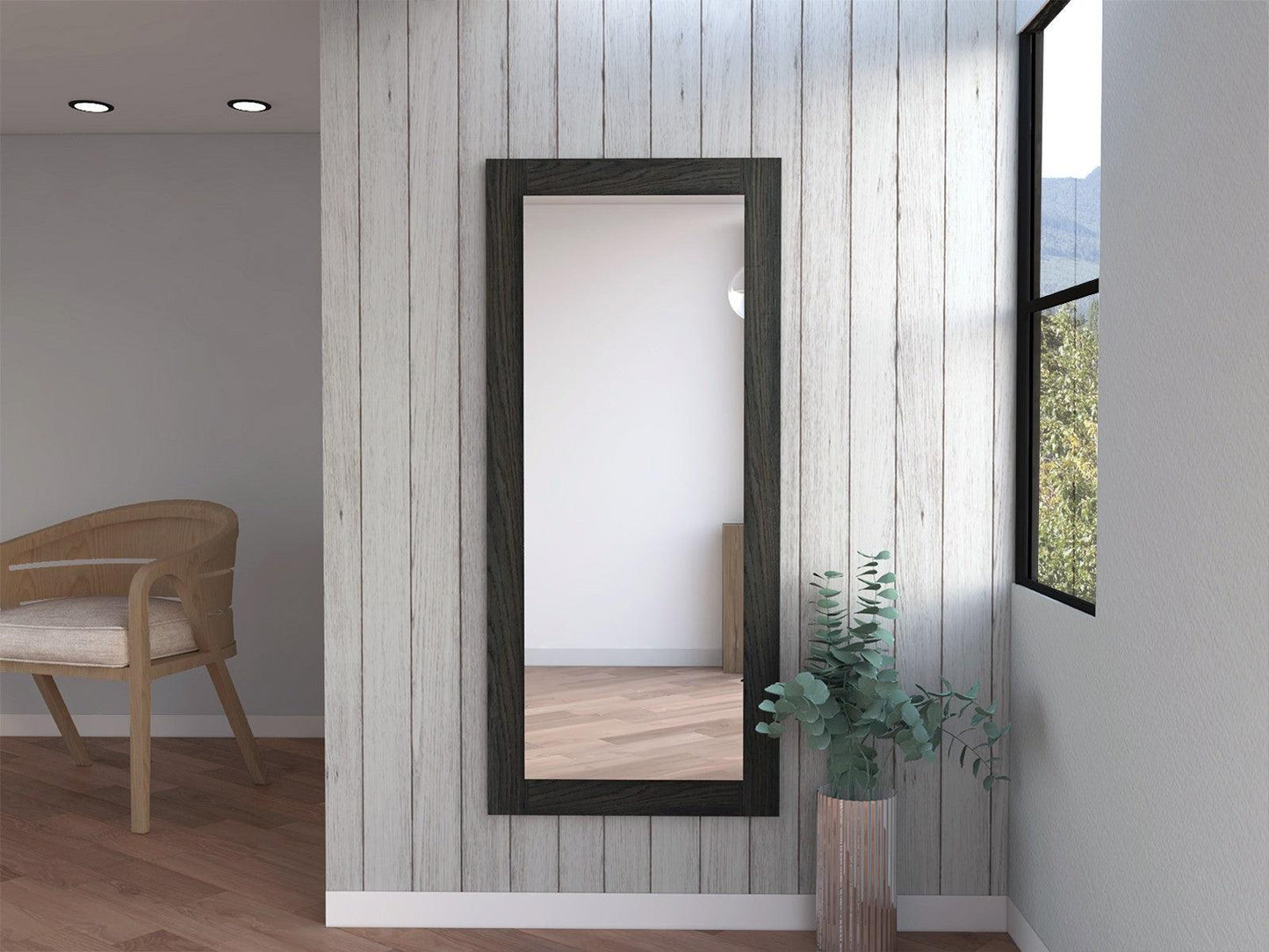 Modern Espresso Wood Wall Mirror - AFS