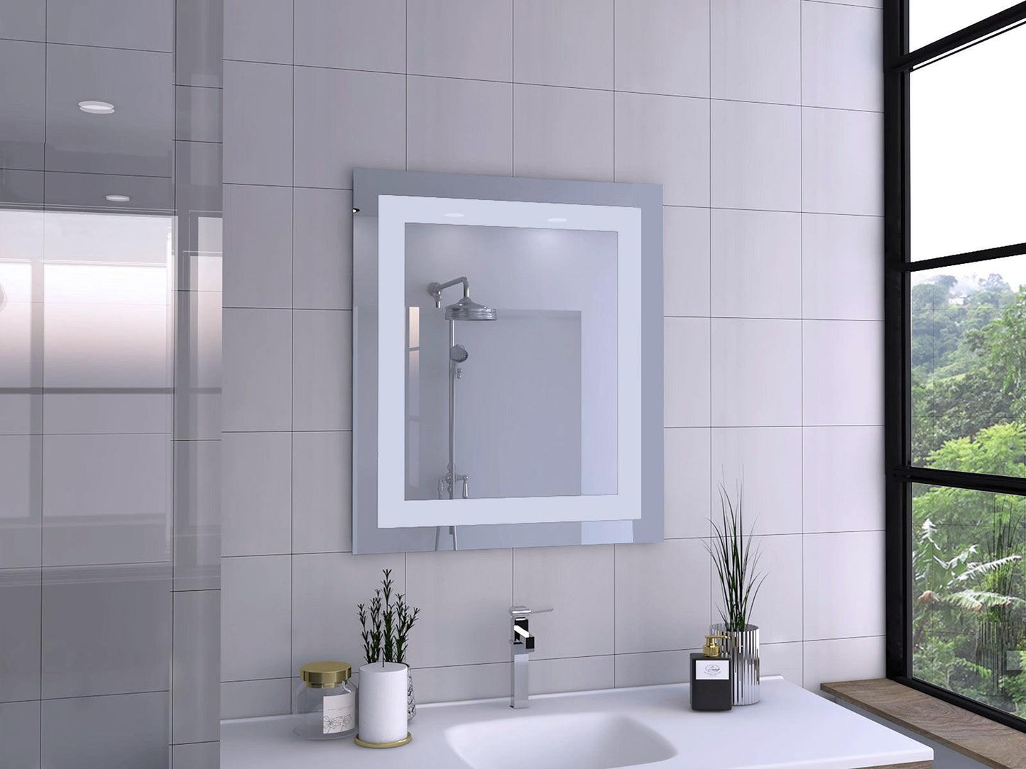 Modern White Border Rectangle Wall Mirror - AFS