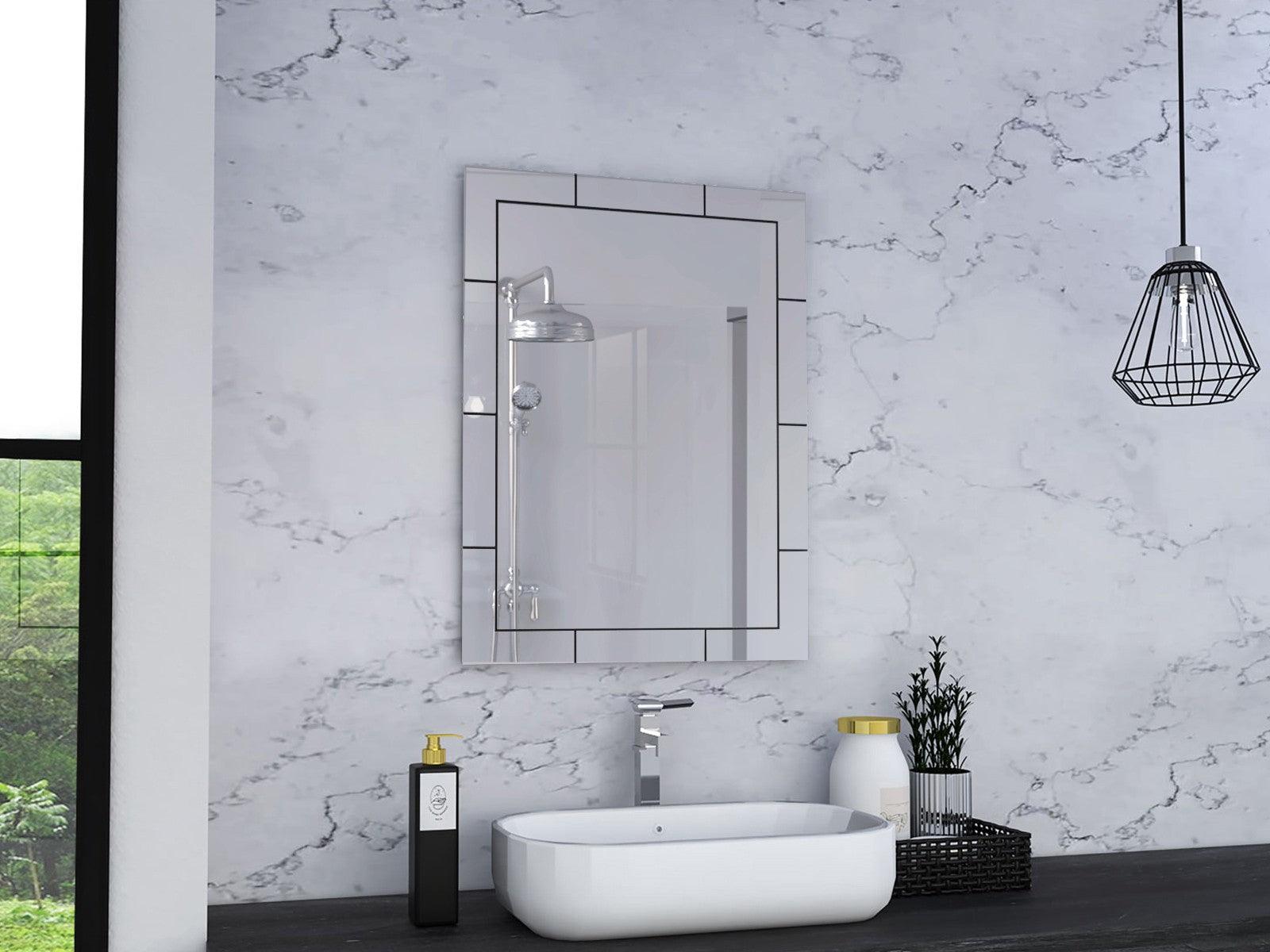 Modern Beveled Tile Design Wall Mirror - AFS