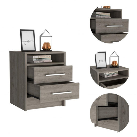 Light Grey Open Compartment Two Drawer Nightstand - AFS