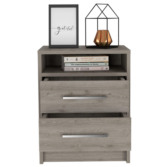 Light Grey Open Compartment Two Drawer Nightstand - AFS