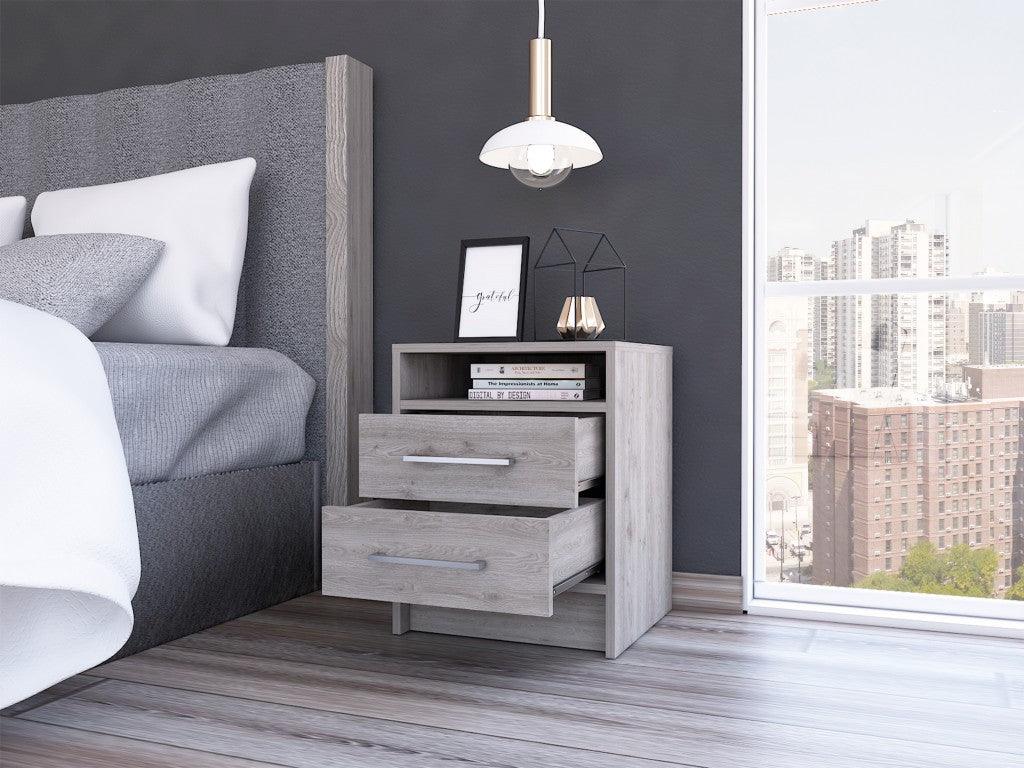 Light Grey Open Compartment Two Drawer Nightstand - AFS