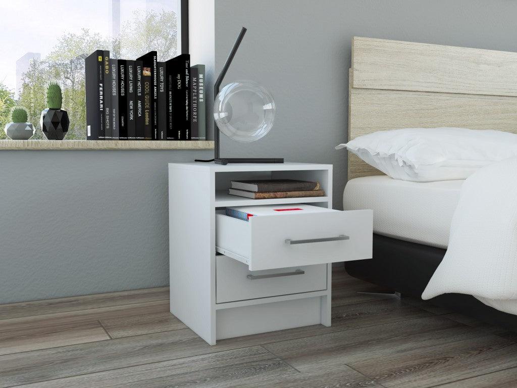 White Open Compartment Two Drawer Nightstand - AFS