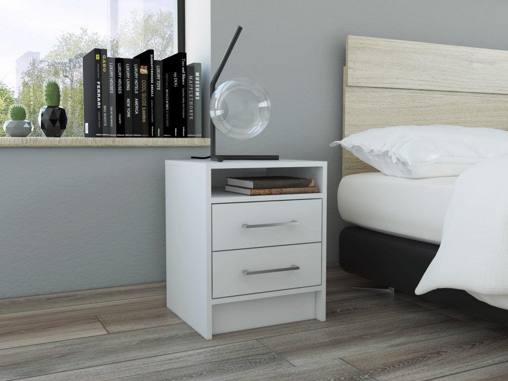 White Open Compartment Two Drawer Nightstand - AFS