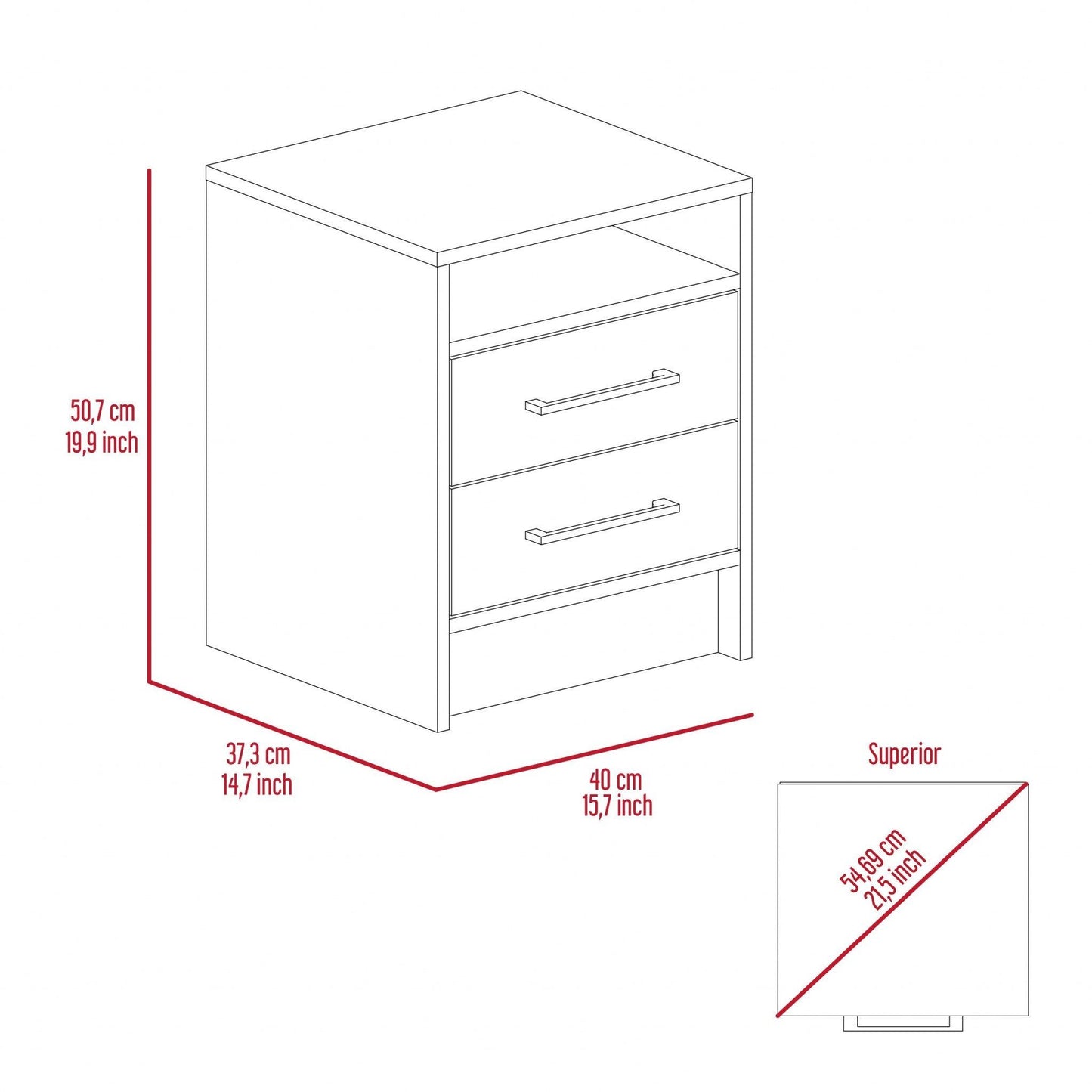 White Open Compartment Two Drawer Nightstand - AFS