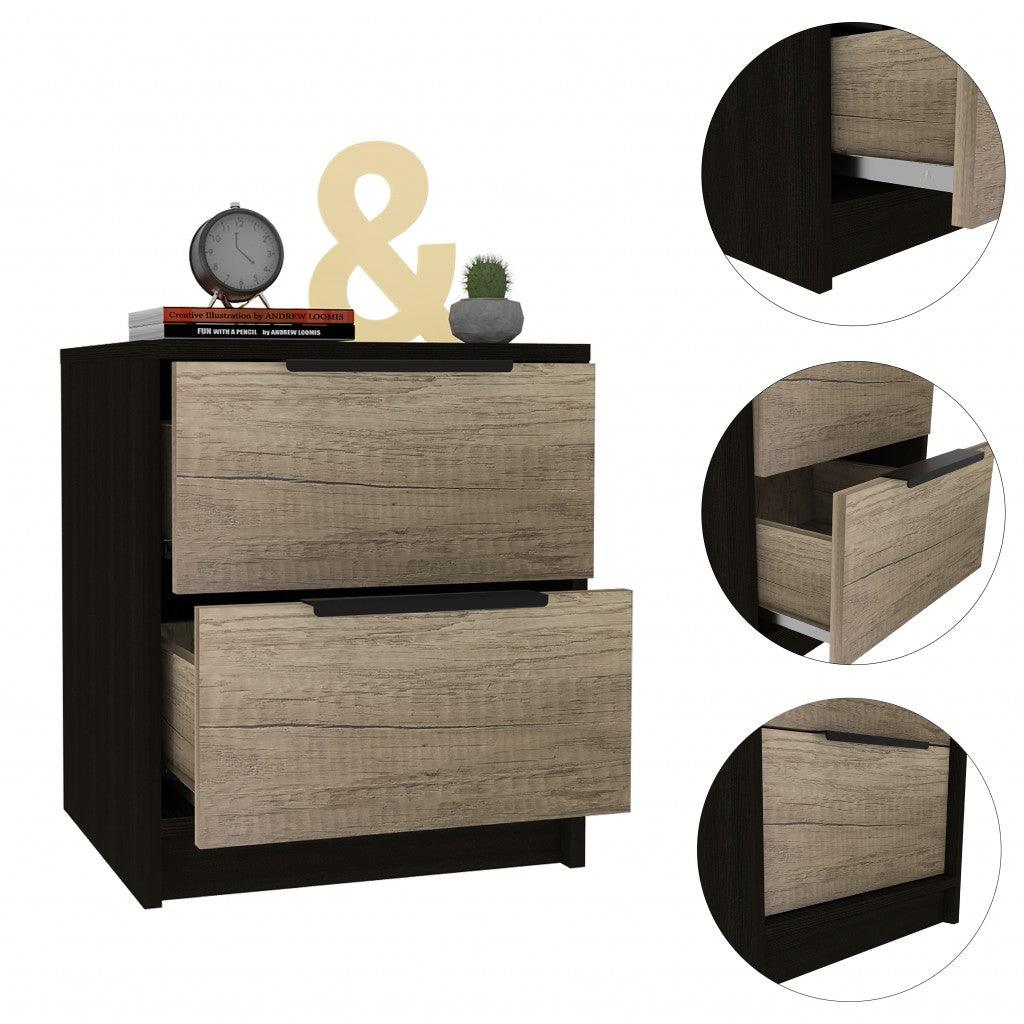 Black Open Compartment Two Drawer Nightstand - AFS