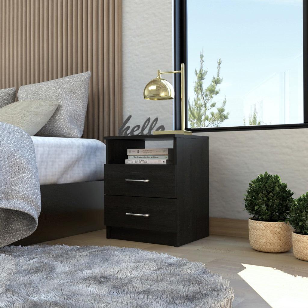 Brown Open Compartment Two Drawer Nightstand - AFS