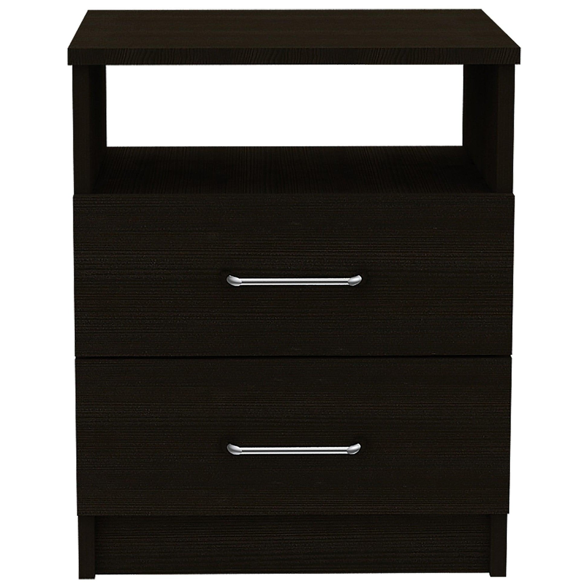 Brown Open Compartment Two Drawer Nightstand - AFS