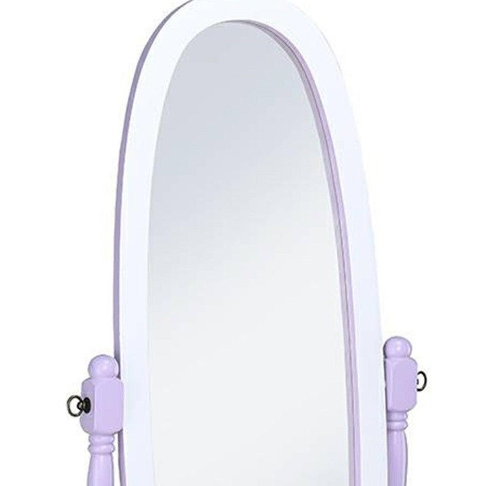 Pretty Pastel Purple and White Cheval Standing Oval Mirror - AFS