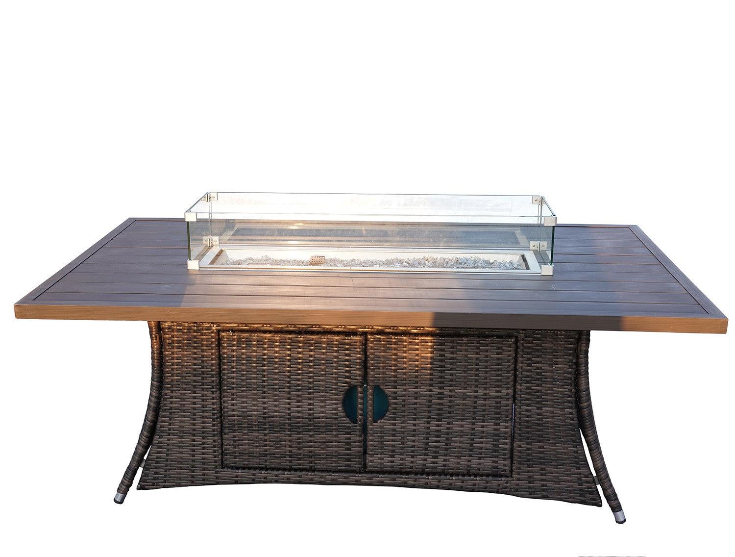 Brown Wicker Outdoor Patio Gas Fire Pit Table - AFS