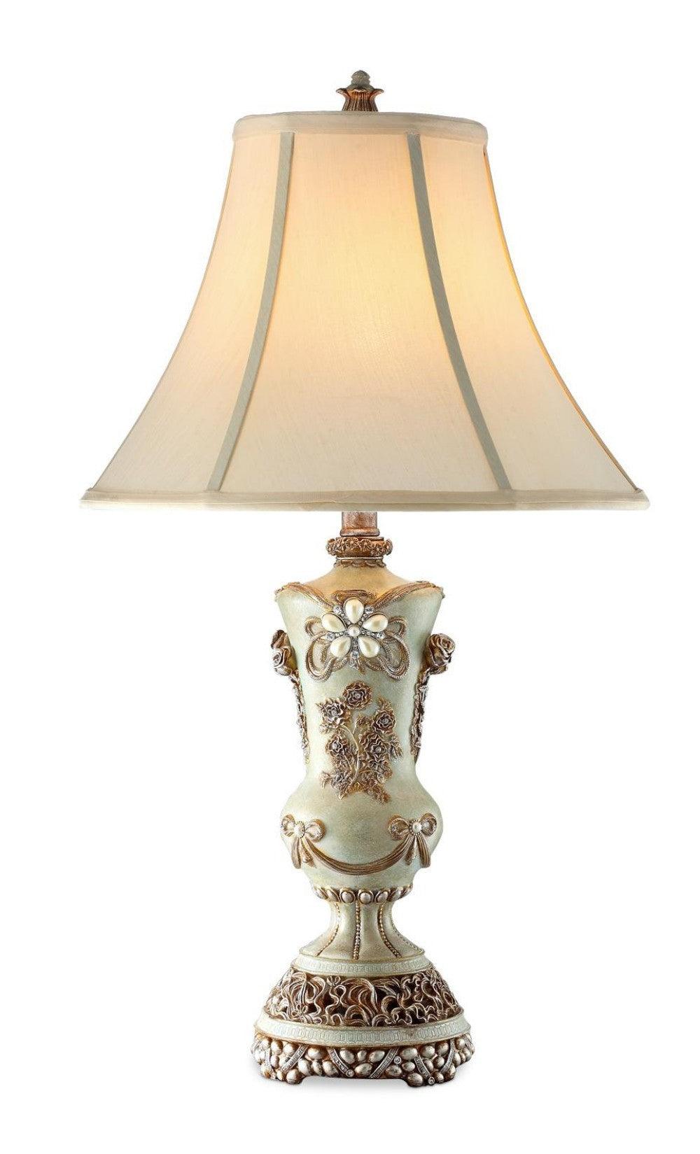 Vintage Silver Table Lamp with Rose Accents - AFS