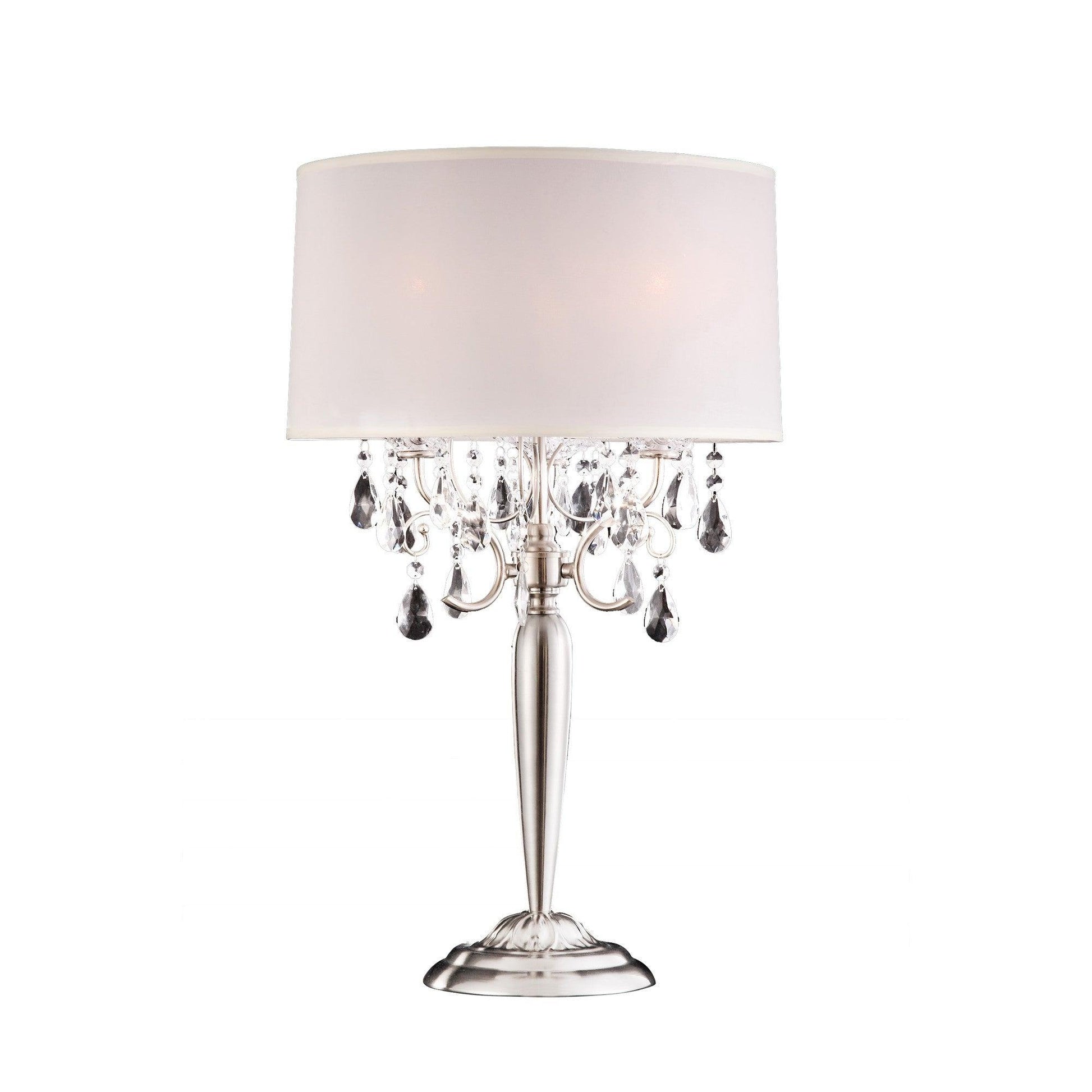 Glam Silver Scroll Chandelier Faux Crystal Table Lamp - AFS