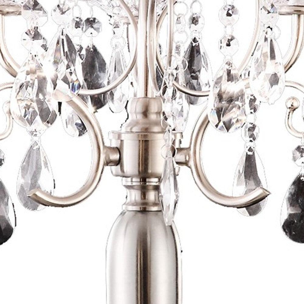 Glam Silver Scroll Chandelier Faux Crystal Table Lamp - AFS