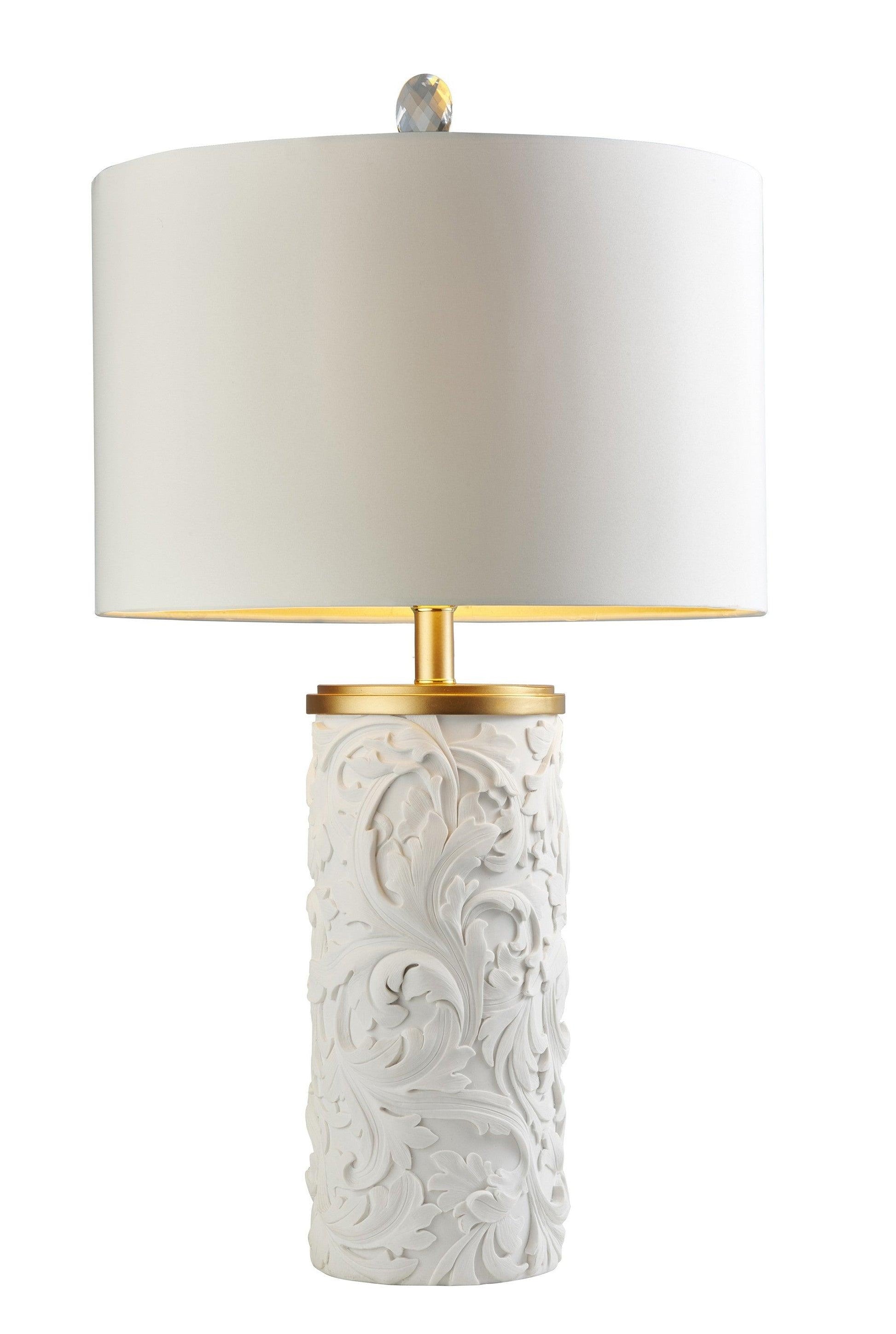 White and Gold Carved Table Lamp - AFS