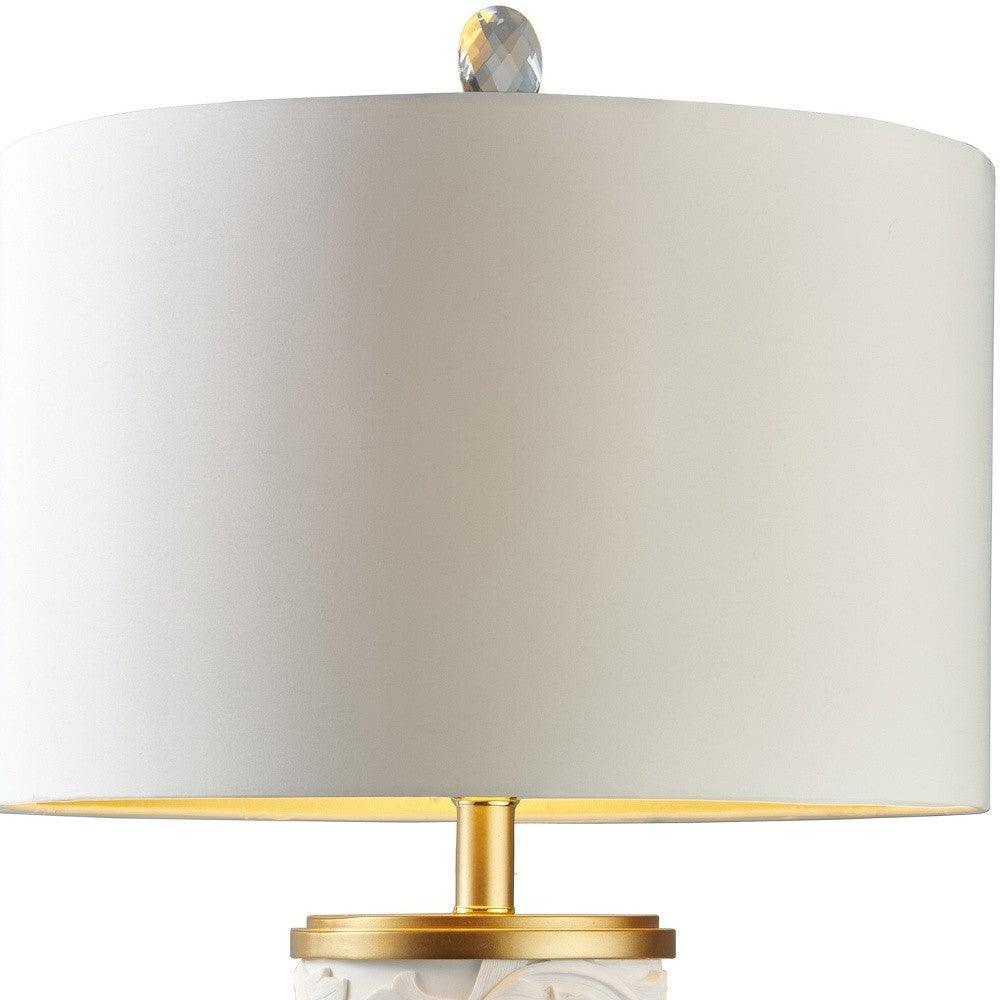 White and Gold Carved Table Lamp - AFS