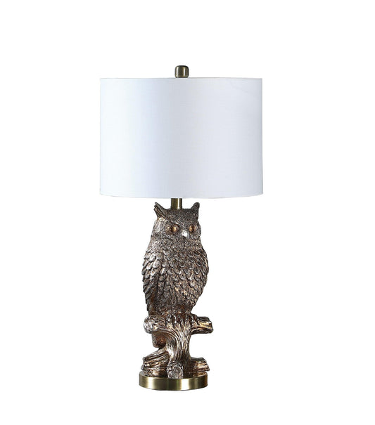 28? Antiqued Silver Resin Owl Table or Desk Lamp - AFS