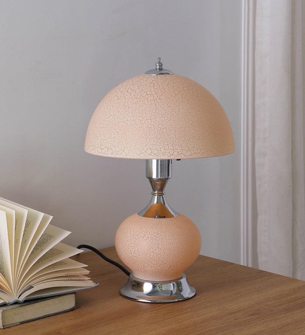 24? Pale Pink Crackle Glass Table Lamp with Nightlight - AFS