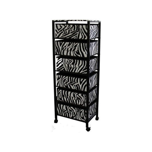 Zebra Black and White Rolling Six Drawer Tower Organizer - AFS