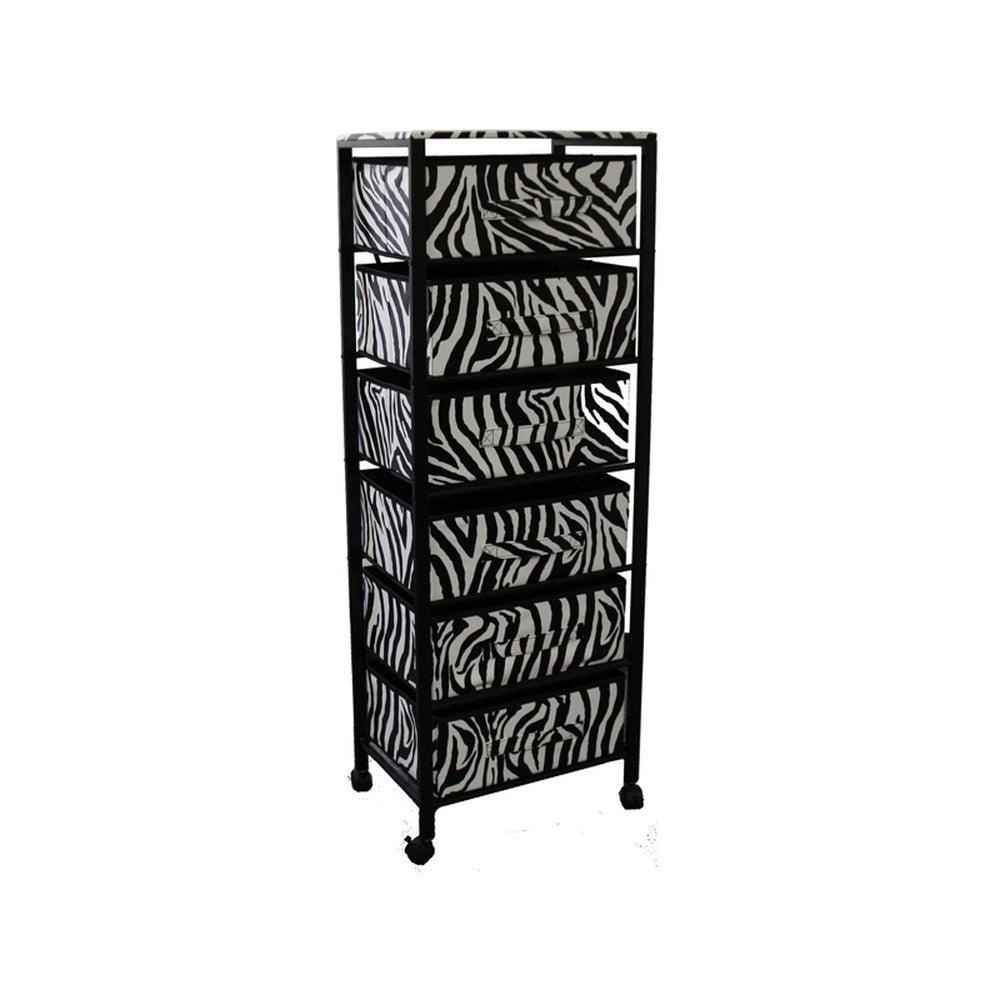 Zebra Black and White Rolling Six Drawer Tower Organizer - AFS