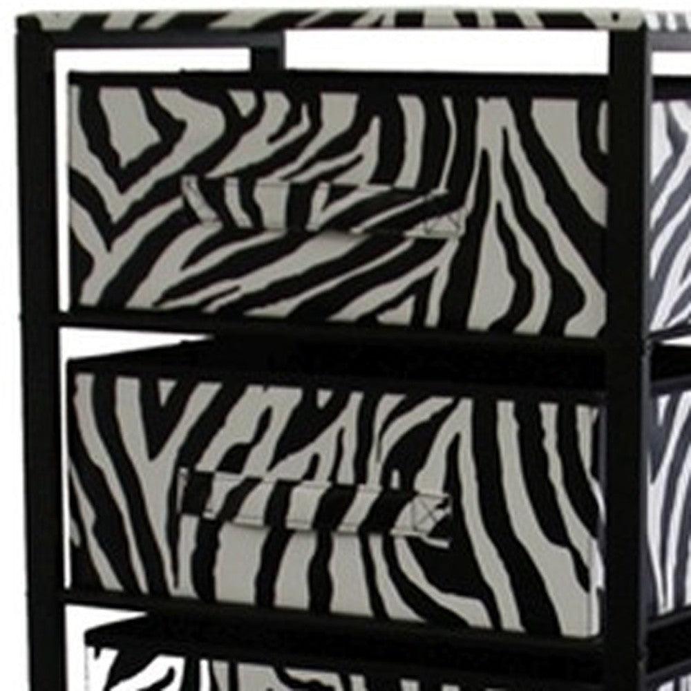 Zebra Black and White Rolling Six Drawer Tower Organizer - AFS