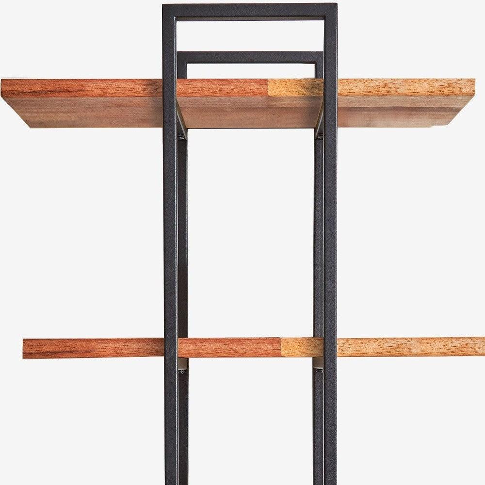 Modern Black and Natural Deouble Rectangle Hanging Wall Shelves - AFS