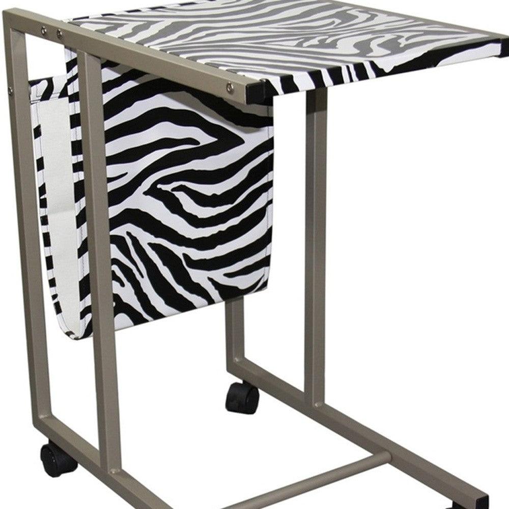 Modern Zebra Print Metal Laptop Cart And Desk - AFS