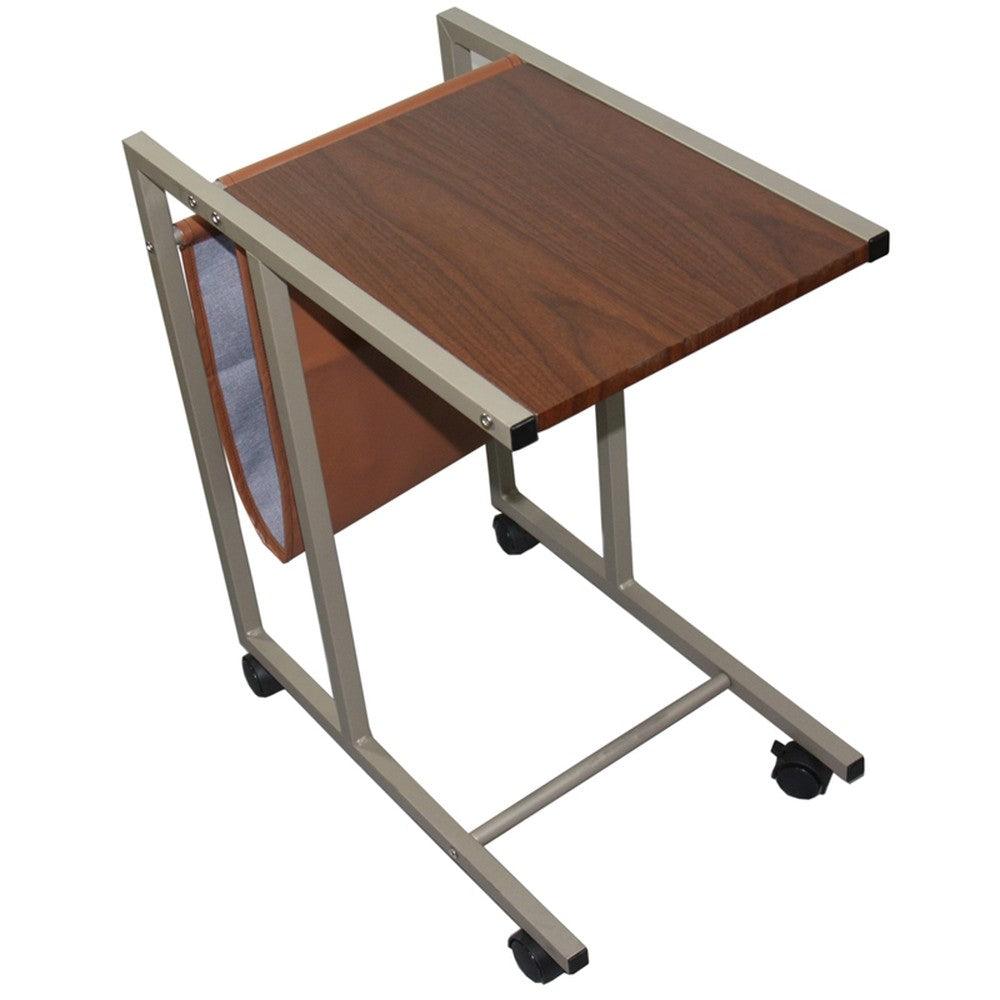 Modern Brown Faux Woodgrain Metal Laptop Cart Desk - AFS