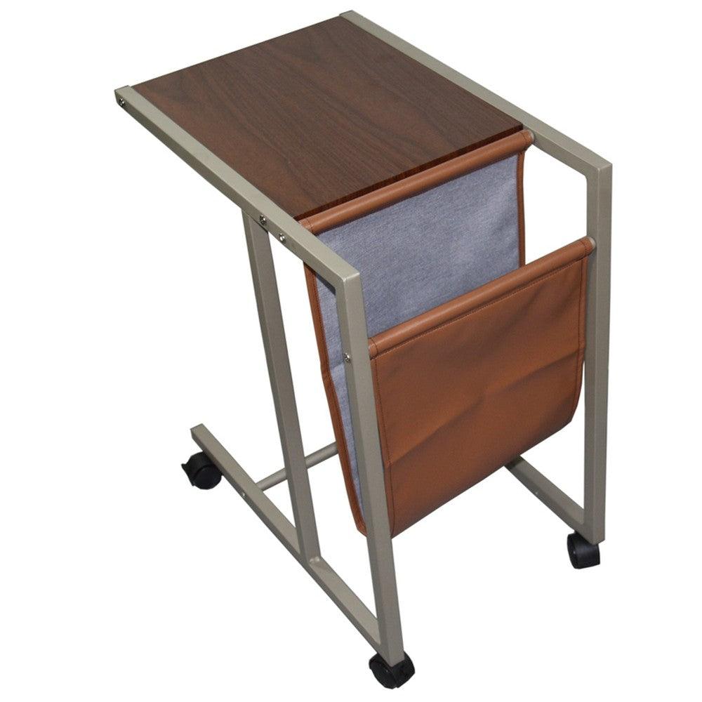 Modern Brown Faux Woodgrain Metal Laptop Cart Desk - AFS