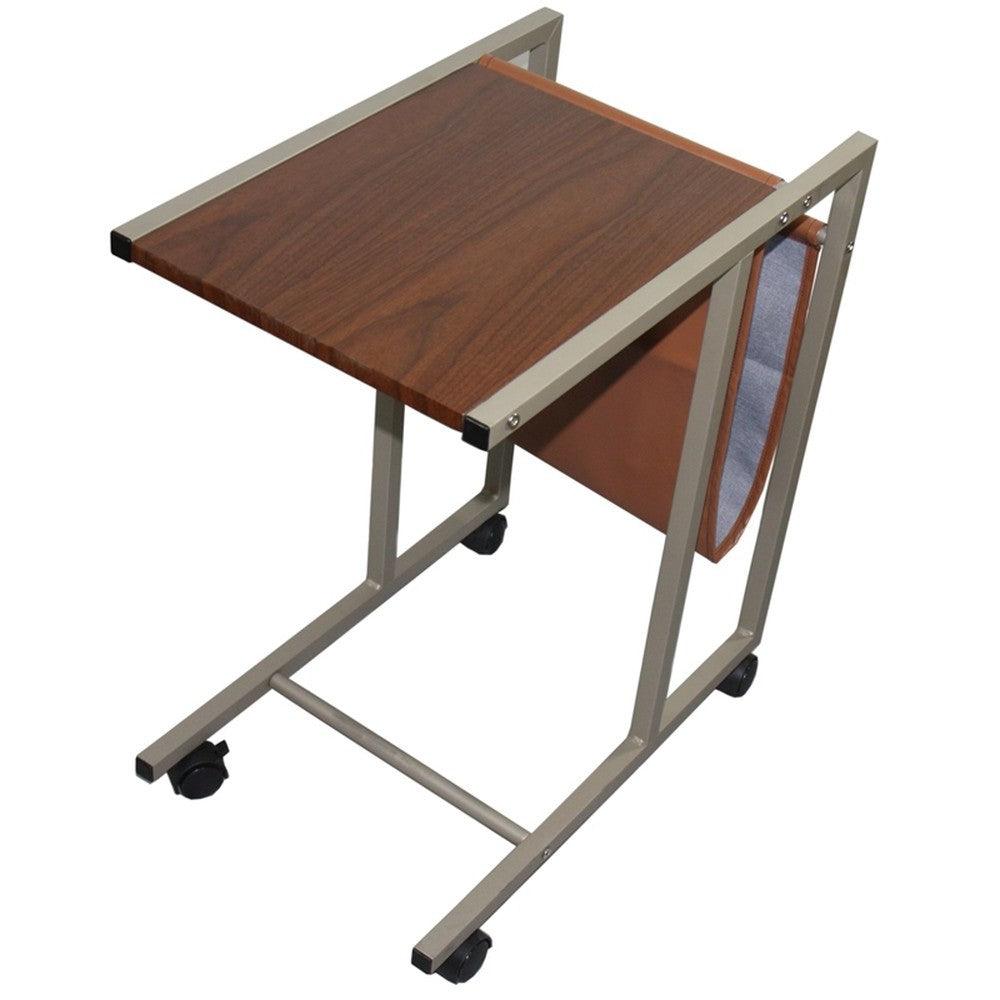 Modern Brown Faux Woodgrain Metal Laptop Cart Desk - AFS