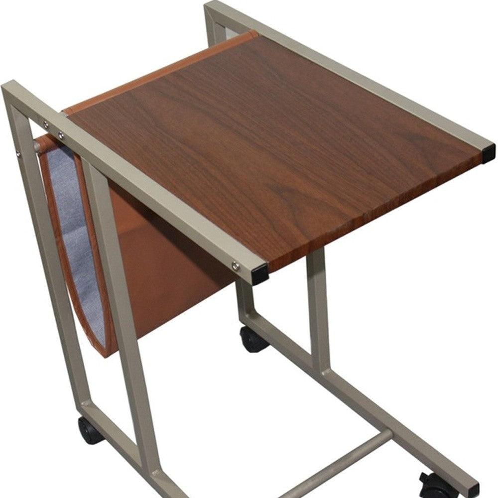 Modern Brown Faux Woodgrain Metal Laptop Cart Desk - AFS