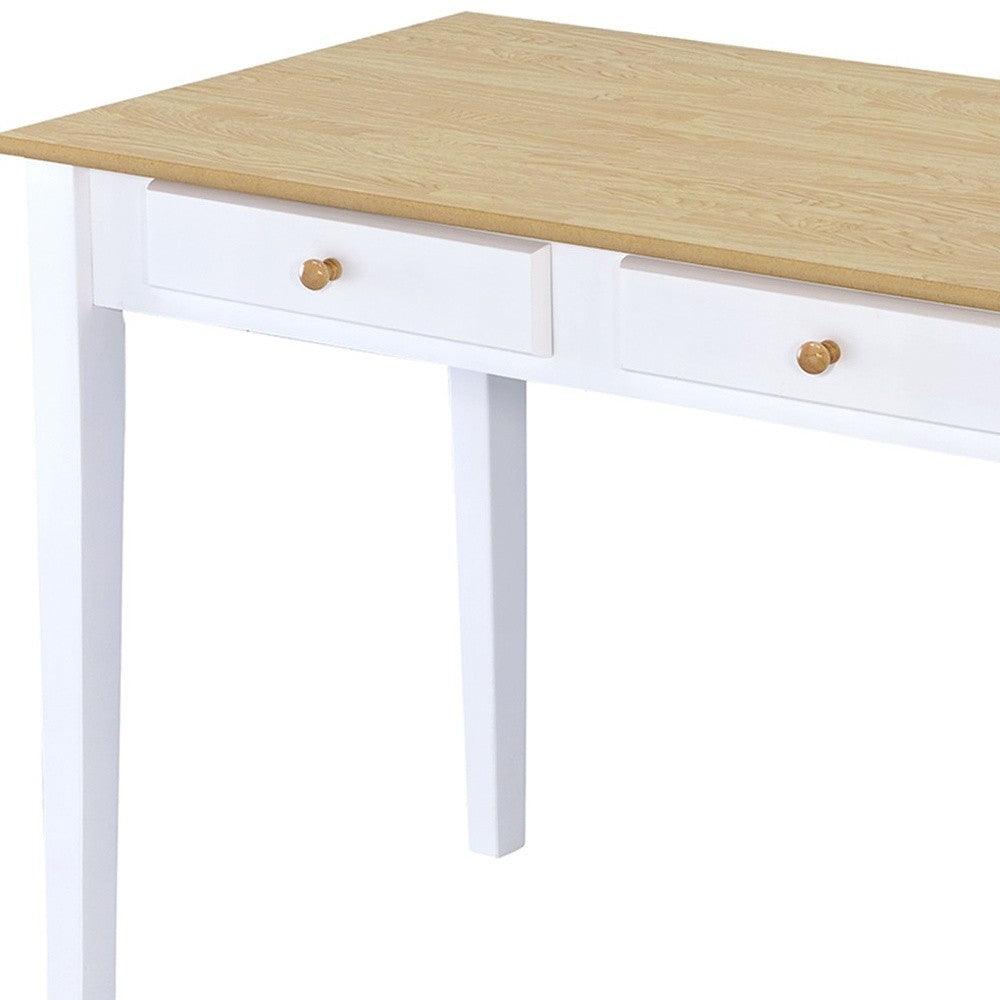 Wood And White Finish Cottage Desk With 2 Drawers - AFS