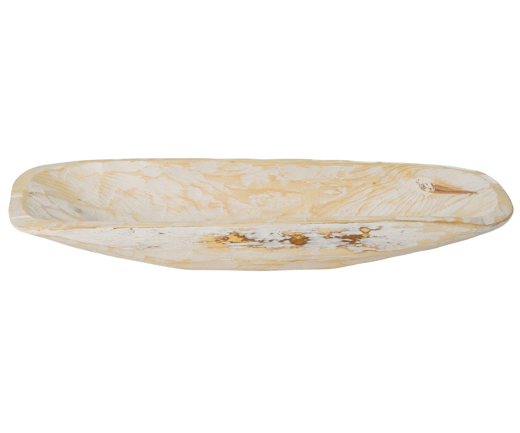 Rustic White and Natural Handcarved Thin Oval Centerpiece Bowl - AFS