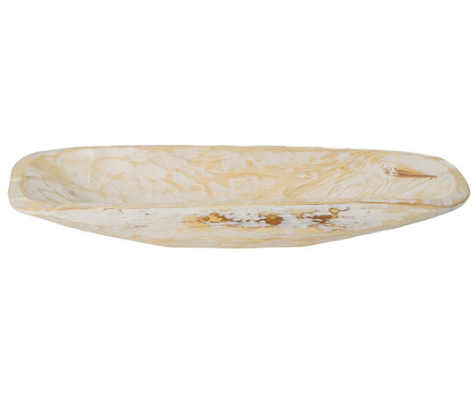 Rustic White and Natural Handcarved Thin Oval Centerpiece Bowl - AFS