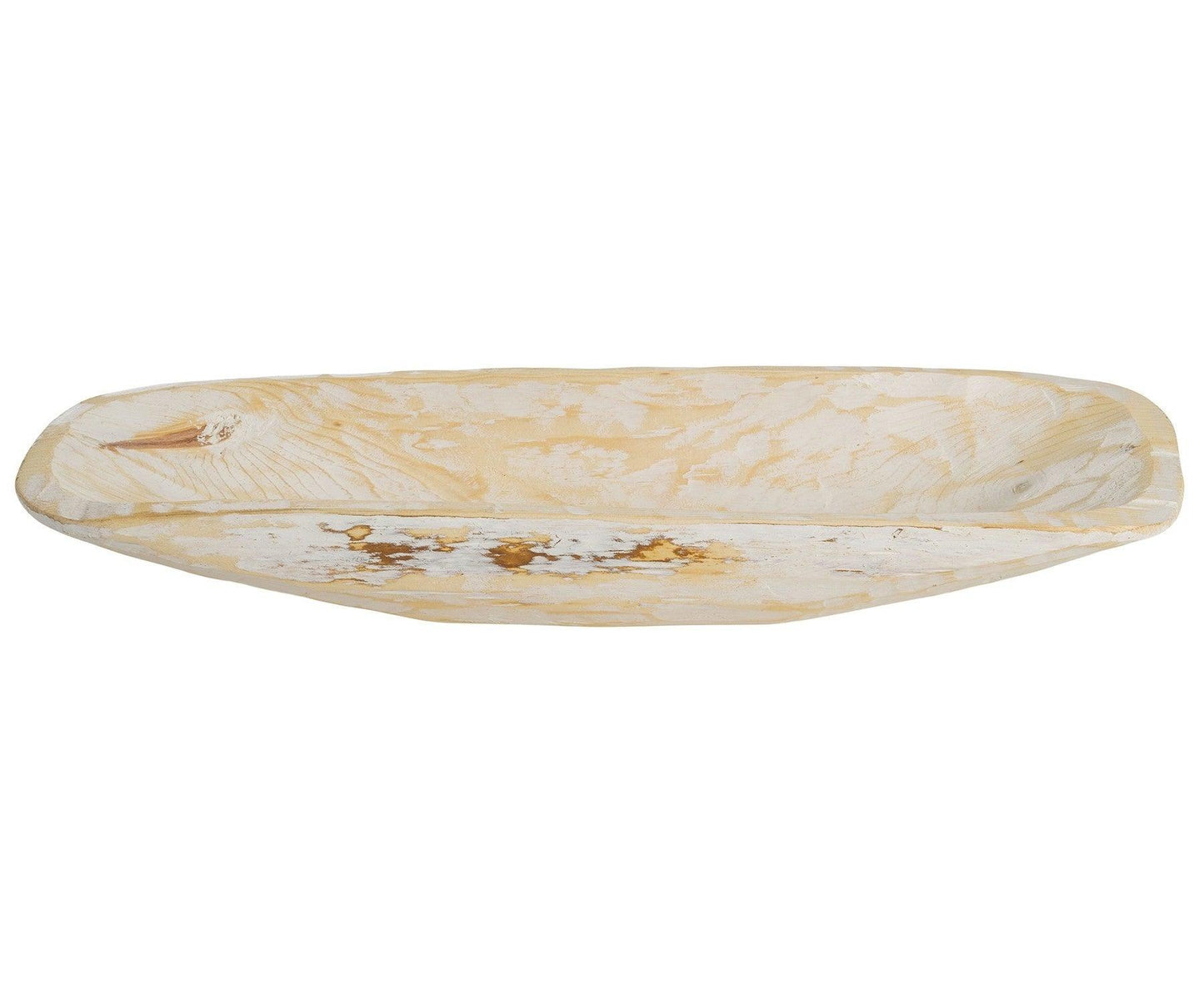 Rustic White and Natural Handcarved Thin Oval Centerpiece Bowl - AFS