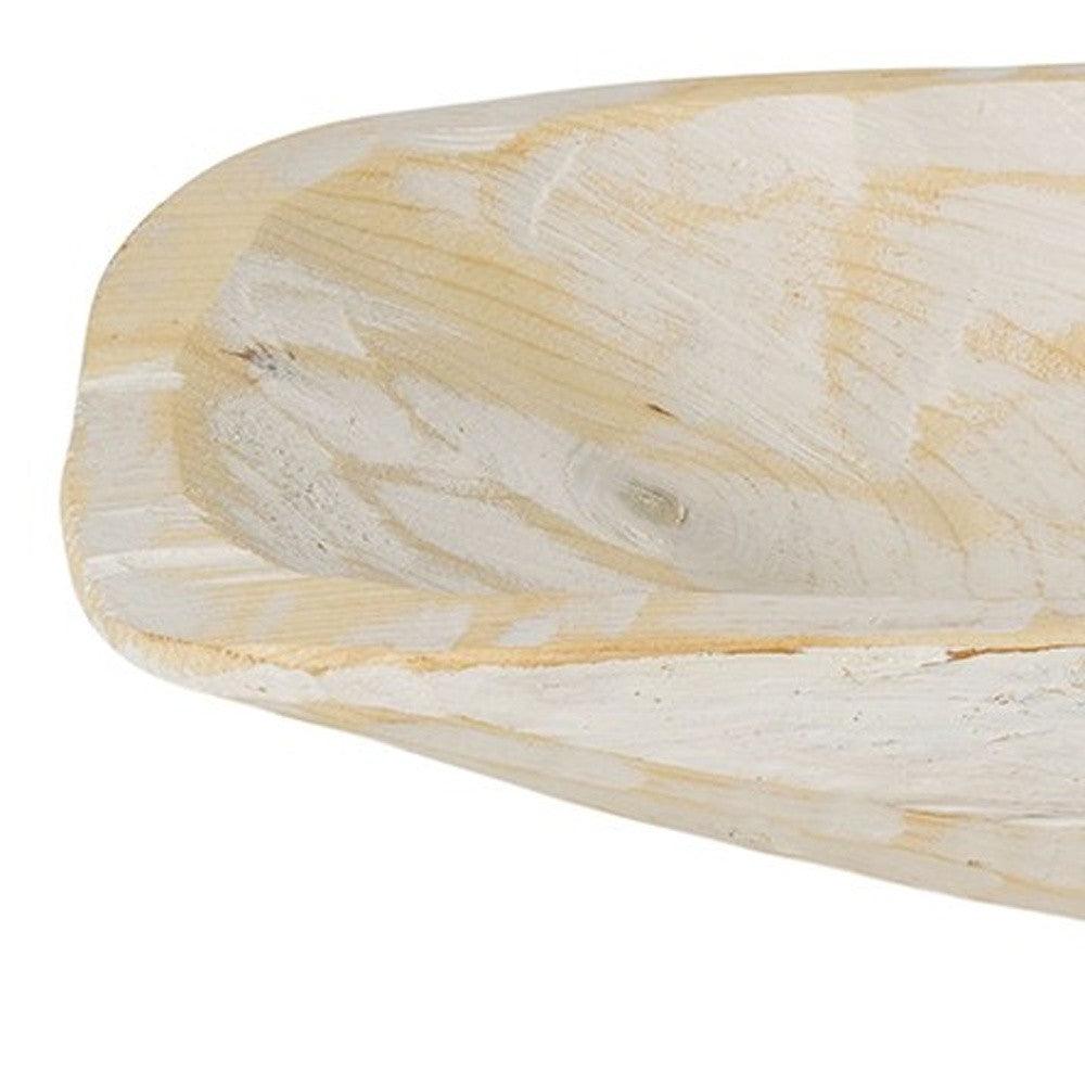 Rustic White and Natural Handcarved Thin Oval Centerpiece Bowl - AFS