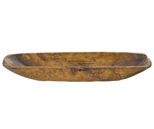 Rustic Brown and Natural Handcarved Thin Oval Centerpiece Bowl - AFS