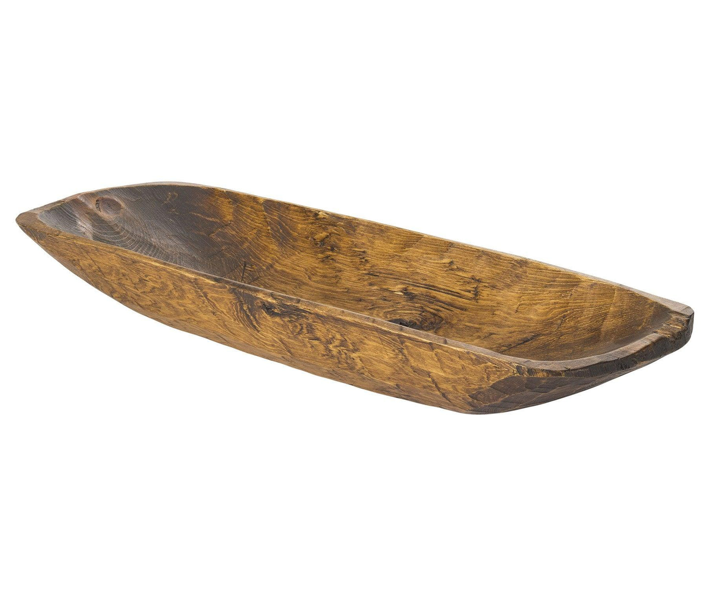 Rustic Brown and Natural Handcarved Thin Oval Centerpiece Bowl - AFS