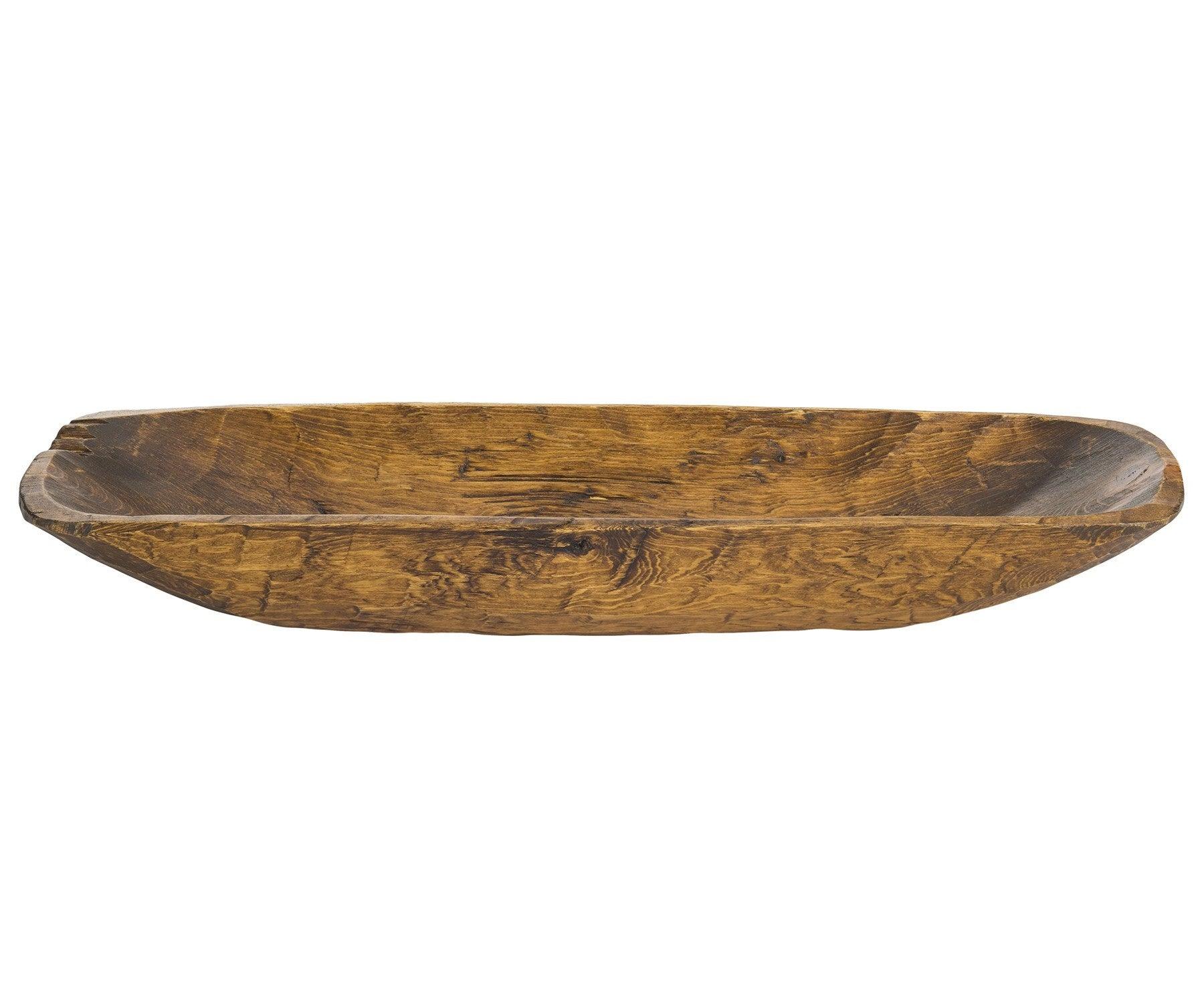 Rustic Brown and Natural Handcarved Thin Oval Centerpiece Bowl - AFS