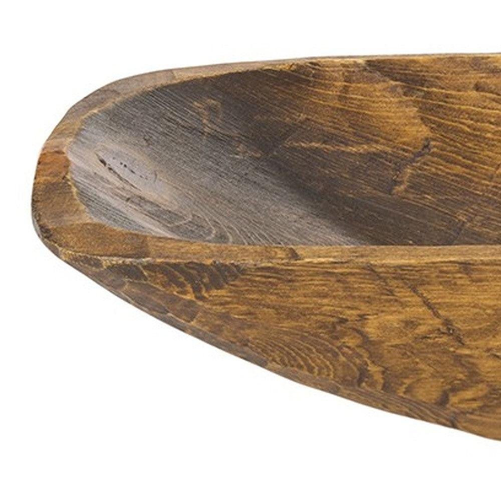 Rustic Brown and Natural Handcarved Thin Oval Centerpiece Bowl - AFS