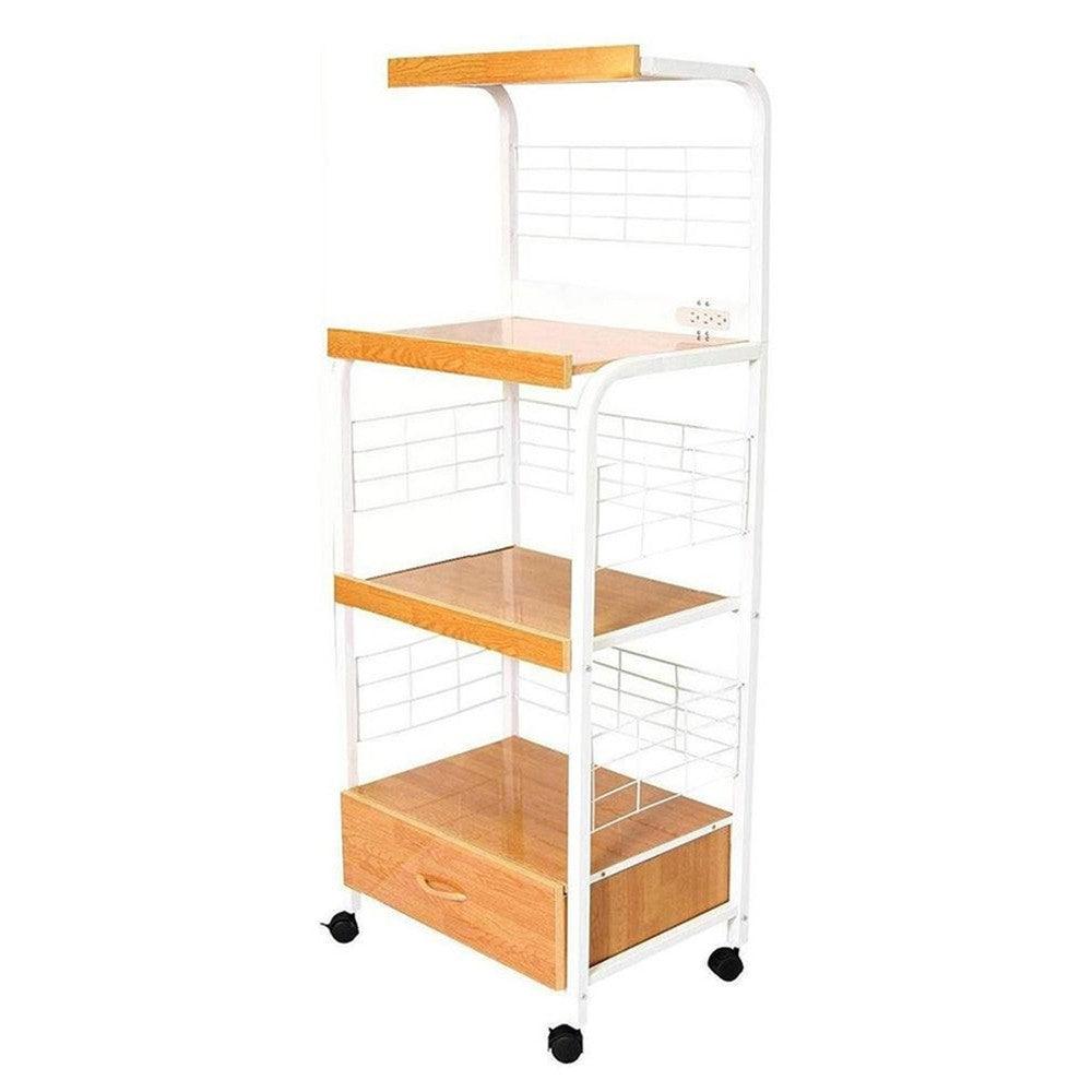 Mod White and Natural Microwave Kitchen Cart - AFS