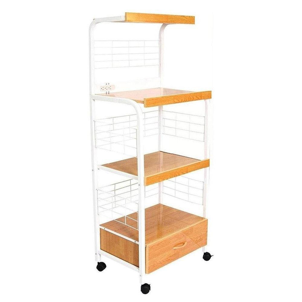 Mod White and Natural Microwave Kitchen Cart - AFS