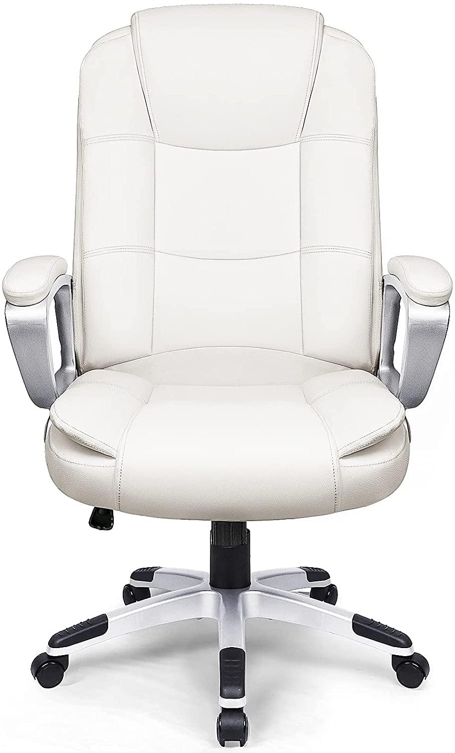 White Leather Executive Chair with Lumbar Support - AFS