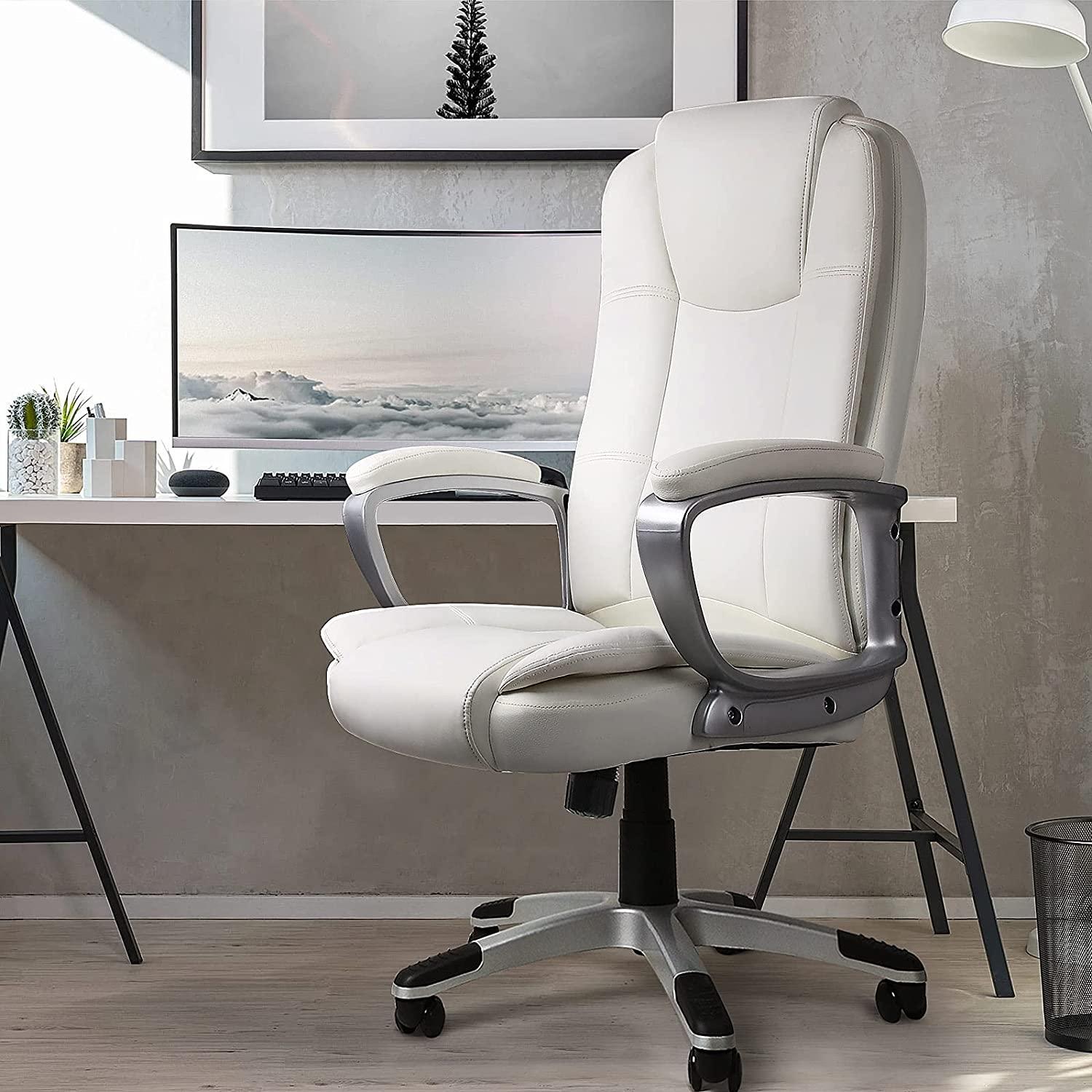 White Leather Executive Chair with Lumbar Support - AFS