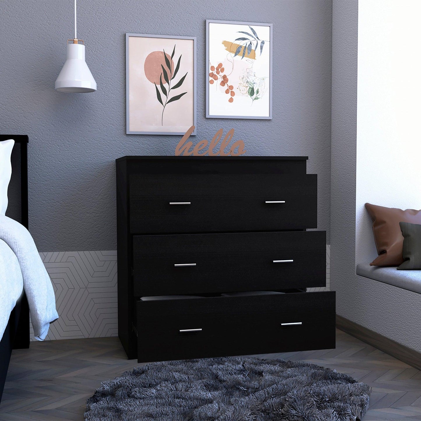 33" Black Three Drawer Dresser - AFS