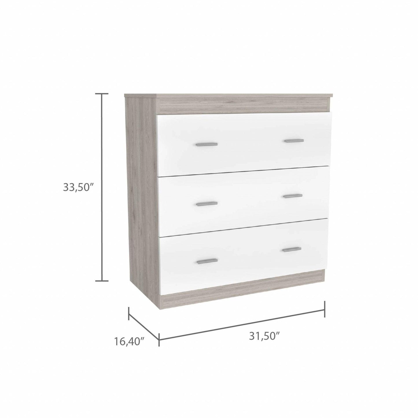 33" Light Gray and White Three Drawer Dresser - AFS