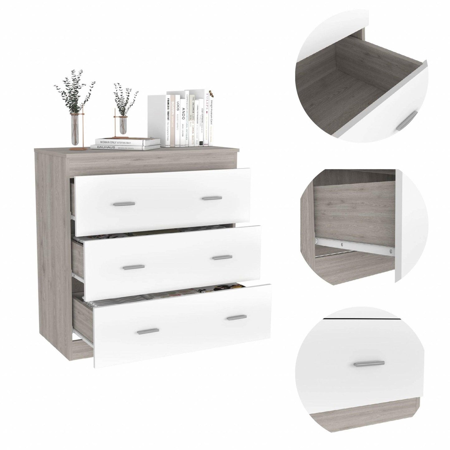 33" Light Gray and White Three Drawer Dresser - AFS