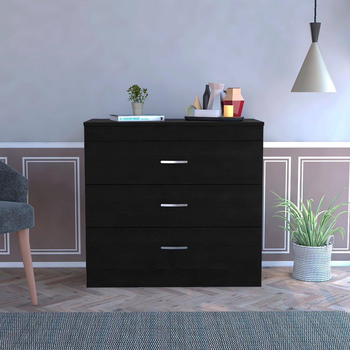 29" Black Three Drawer Dresser - AFS