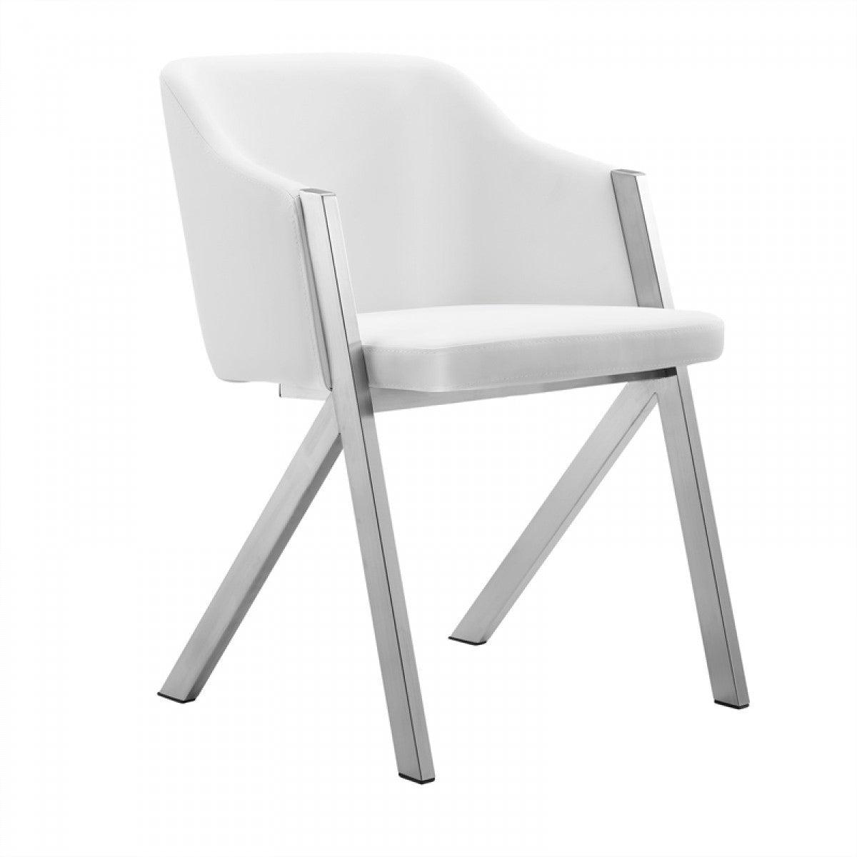 Set of Two White Faux Leather Modern Dining Chairs - AFS