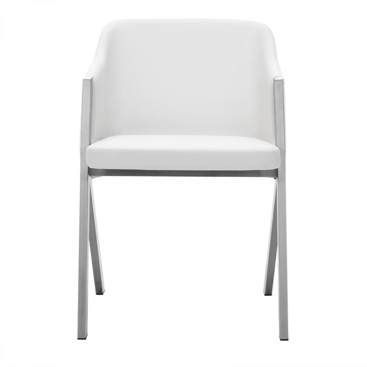 Set of Two White Faux Leather Modern Dining Chairs - AFS