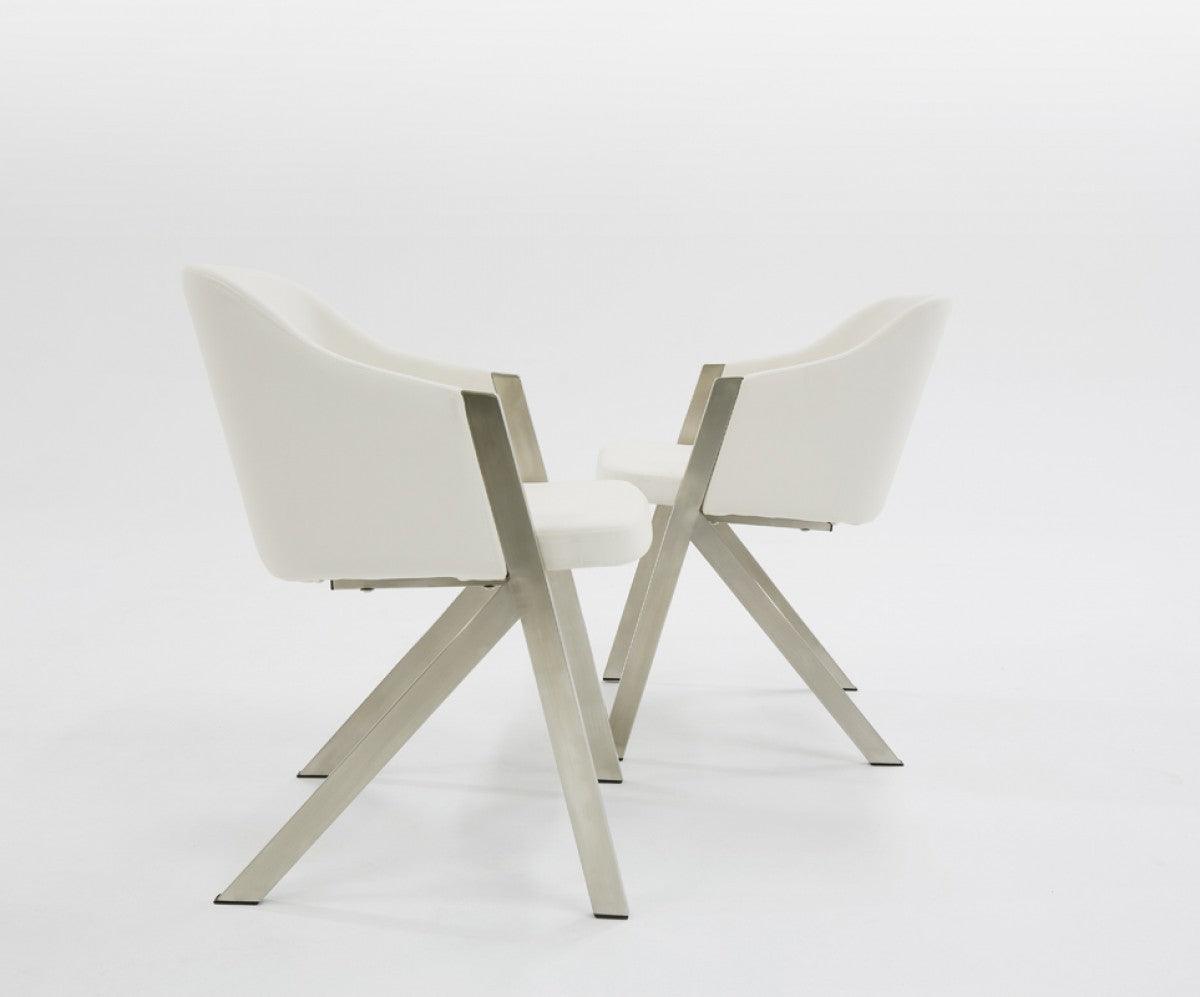 Set of Two White Faux Leather Modern Dining Chairs - AFS